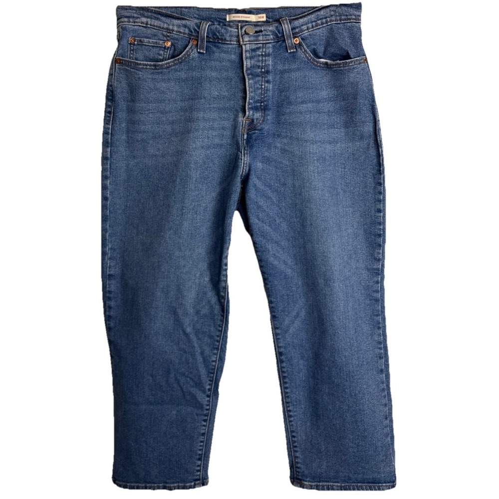 Levis Wedgie Straight Crop Jeans Womens 16W Blue Stretch Denim Button Fly